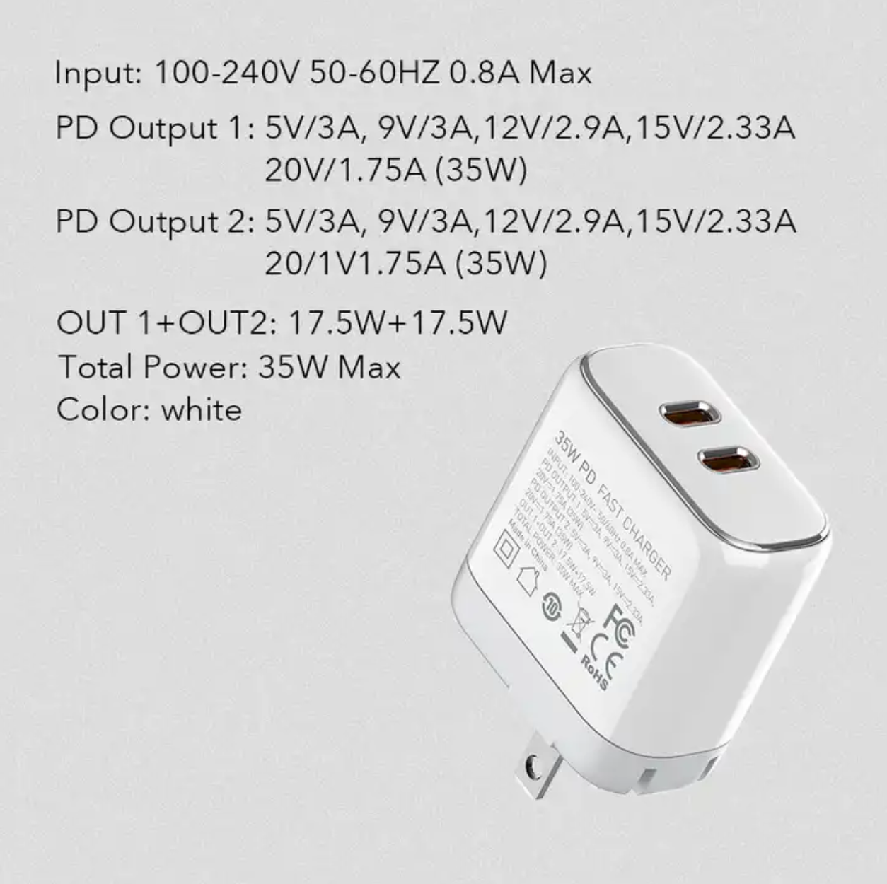 LDNIO MFi certified wall charger | dule USB-C | PD 35W | GaN |EU plug