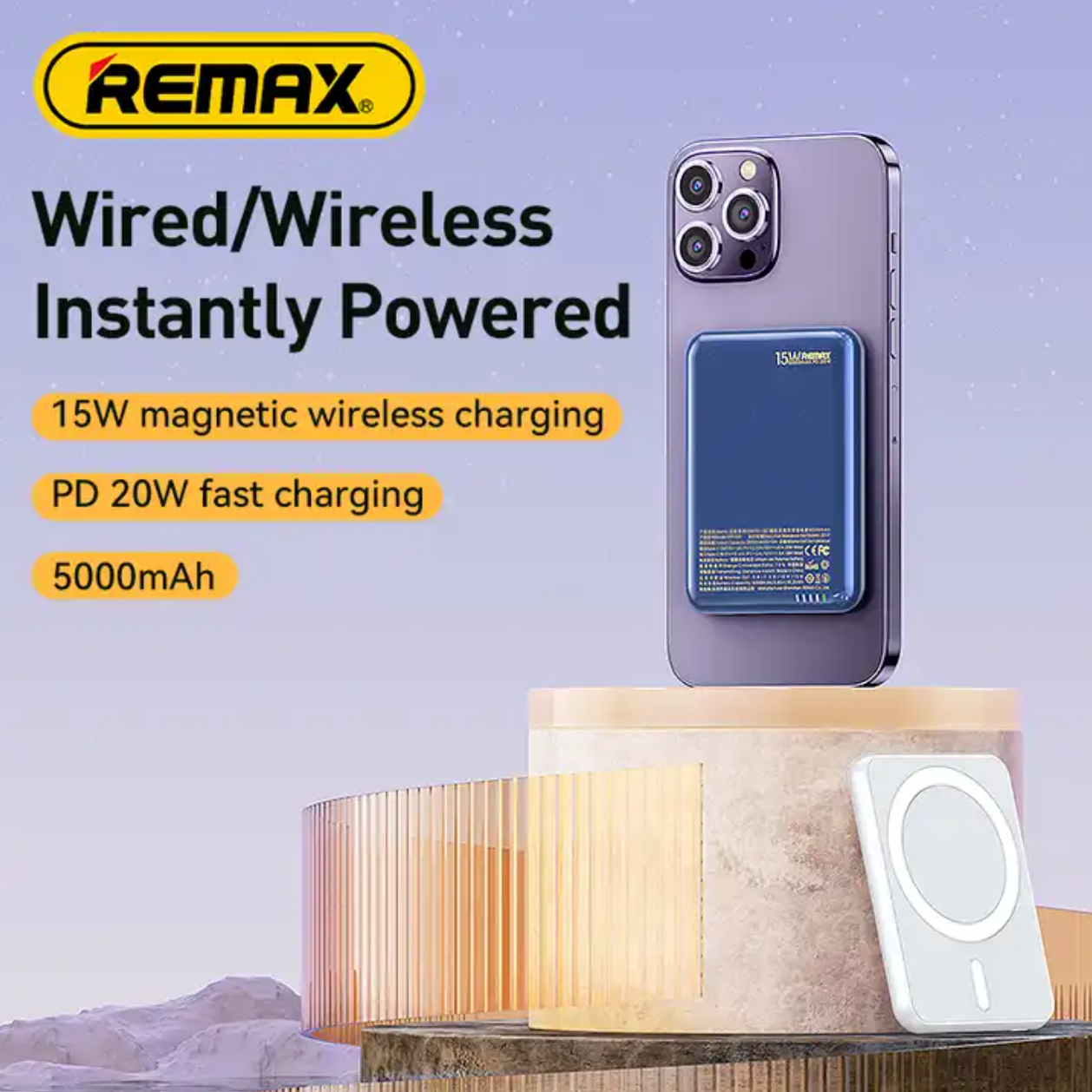 REMAX mini kabelgebundene kabellose Schnelllade-Powerbank | 5000 mAh | magnetisch kabellos 15W | USD-C 20w