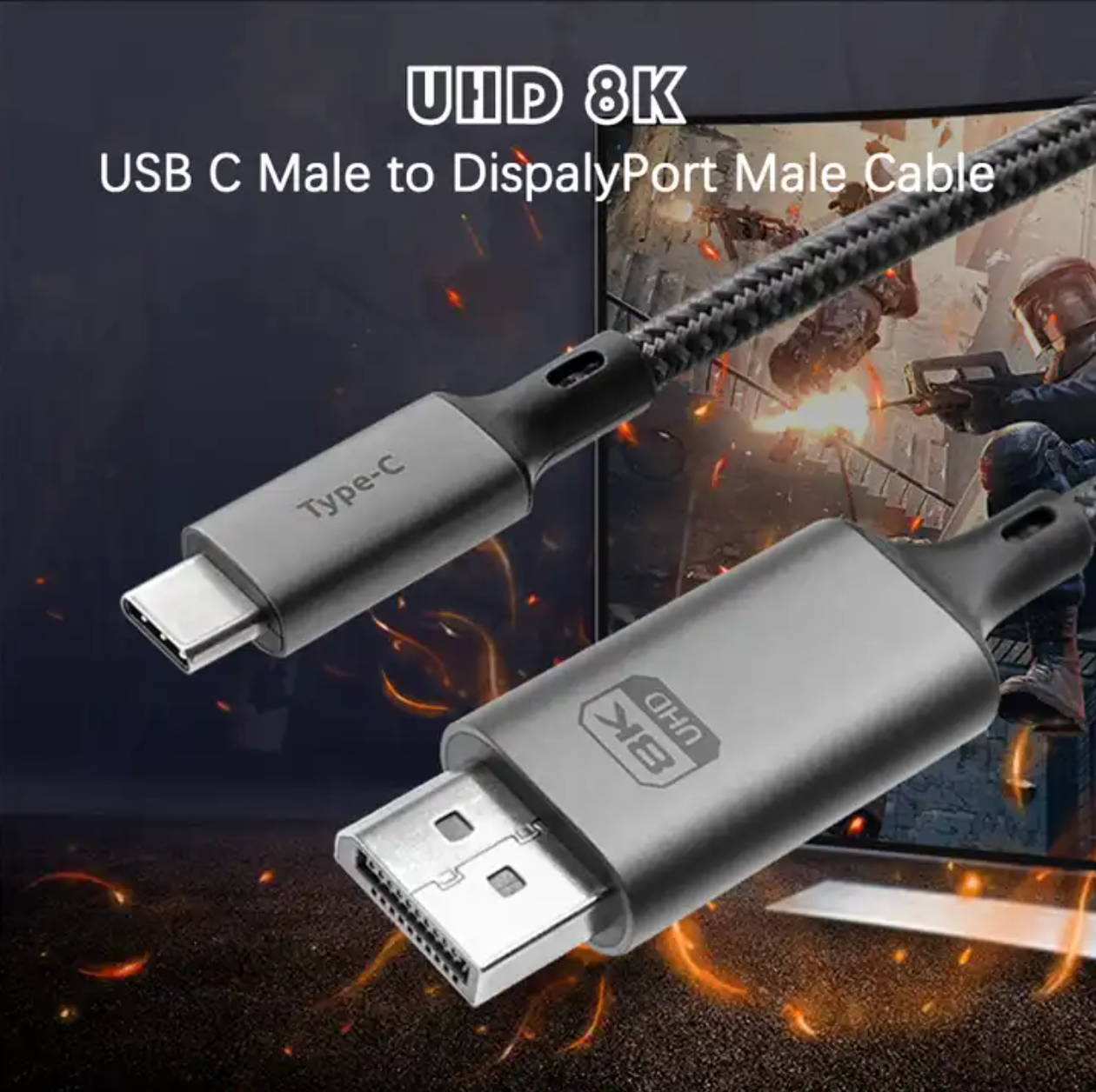 Yulian USB-C naar DP-kabel | C2D | 8K60HZ 48Gbps | video en audio | 1m